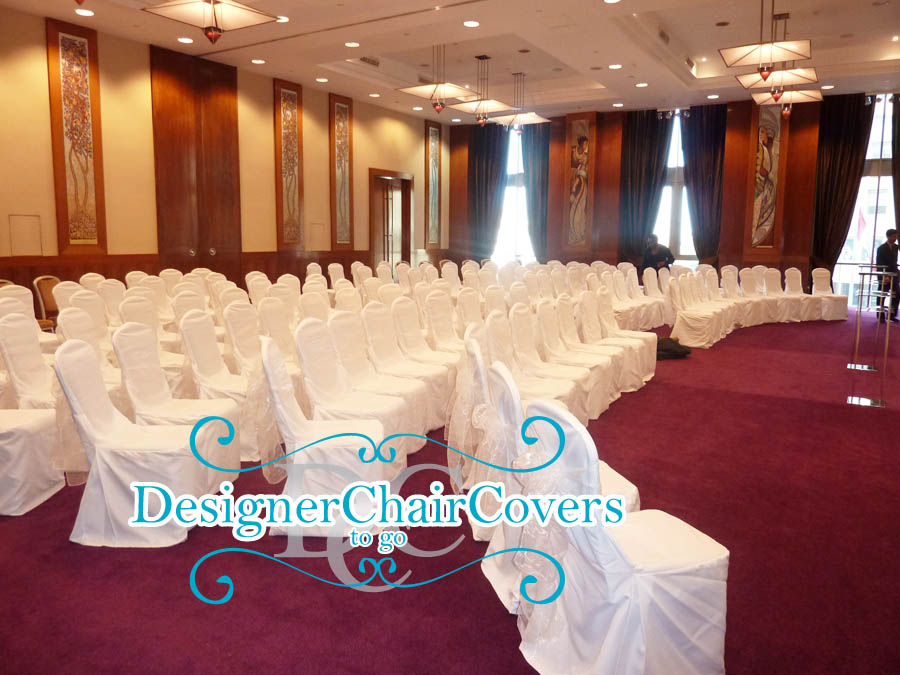 White wedding chair covers and sashes