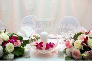 Romantic dinner with candles and flowers Romantic dinner with candles and flowers