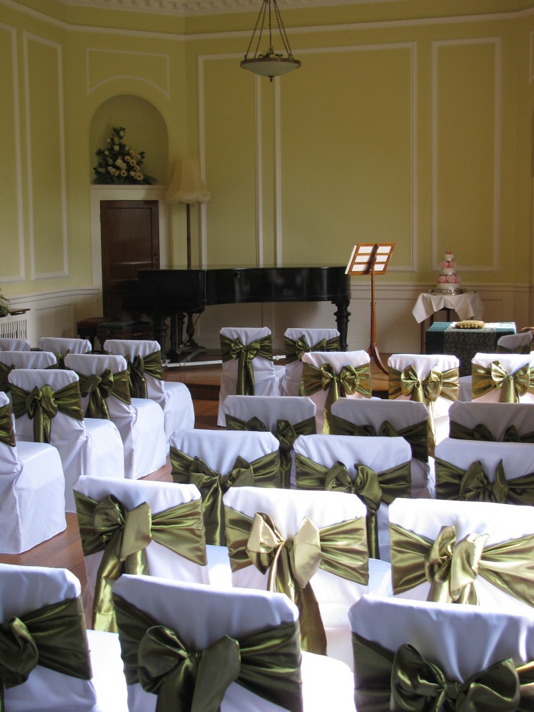green taffeta Green taffeta sashes chair covers white